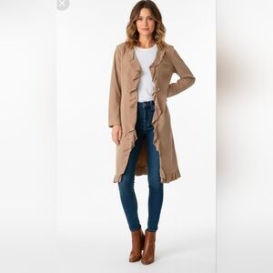 Wilsons Duster Leather Ruffled Beige Suede Jacket  Large Y2K Western‎ Rodeo Boho